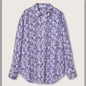 Mango Mary Geometric Print Cotton Shirt Purple XL